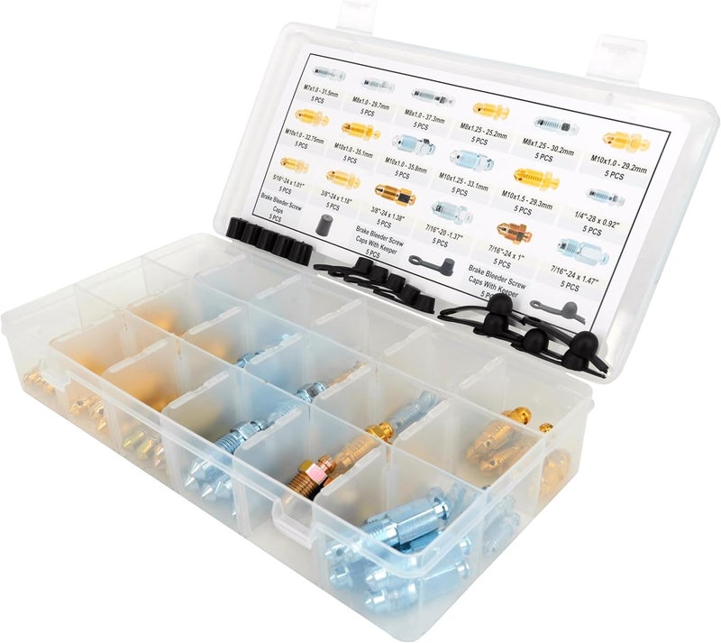 Dsnaduo 90 PCS Brake Caliper & Wheel Cylinder Bleeder Screw Assortment with Dust Caps - Image 5