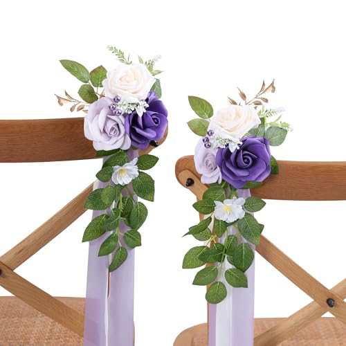 DreamBuilt 10 Wedding Aisle Decorations for Ceremony - Purple Chair Flowers for Aisle Decor and Church Pew Decorations - Image 1