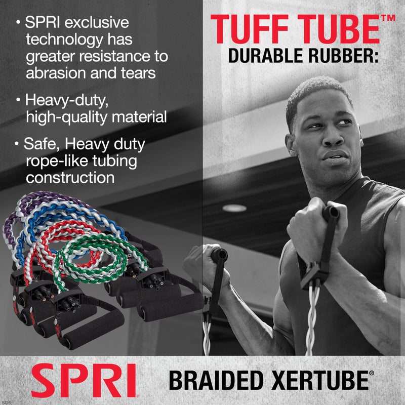 SPRI Braided Xertube Resistance Bands – Premium Exercise Band for Men & Women – Workout Equipment for Home Gym Fitness Training – Comfort Grip for Strength, Weights, and Resistance - Light - Image 3
