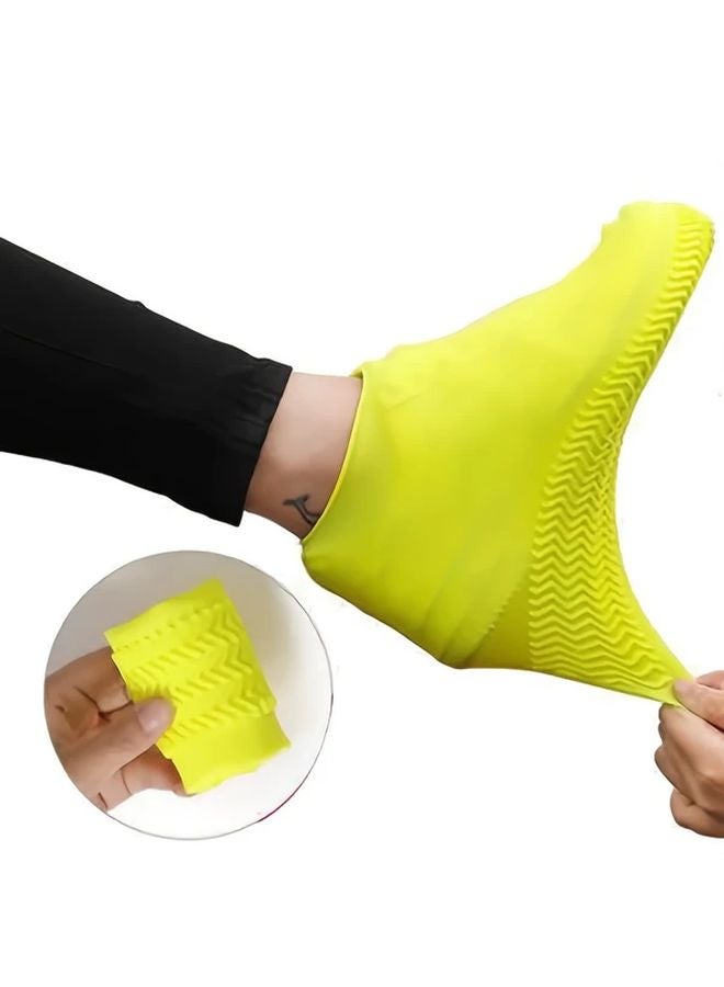 Yellow Reusable Waterproof Non Slip Silicone Outdoor Shoe Covers M Size 2pcs - Image 2