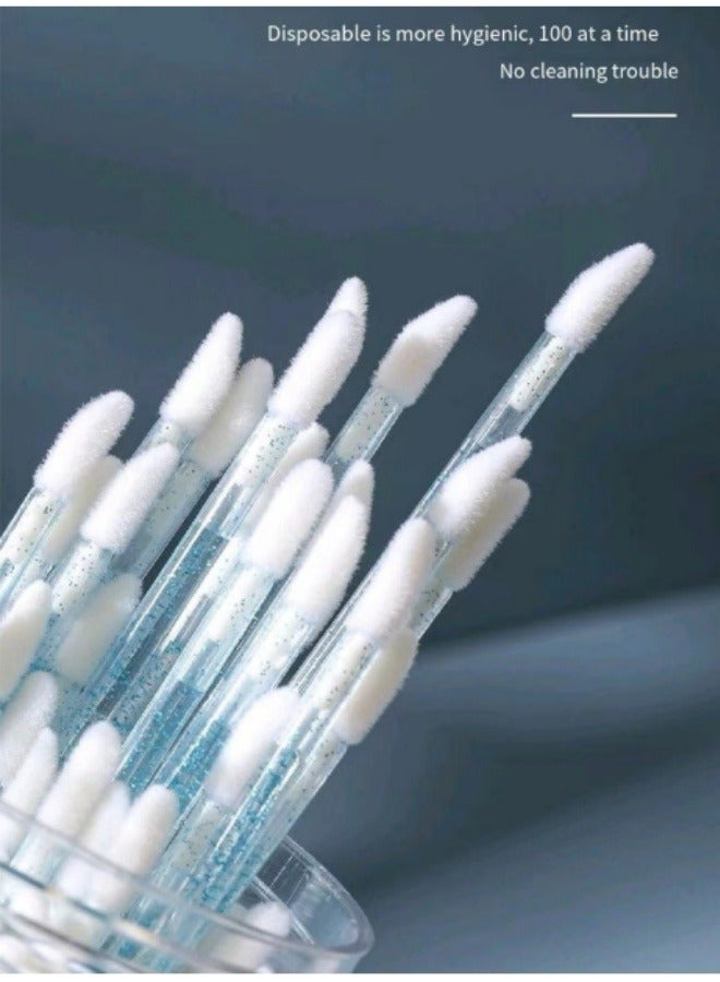 100Pcs Disposable Lip Gloss Sticks Crystal Portable Box Lipstick Flocking Soft Hair Makeup Lip Brush Blue - Image 3