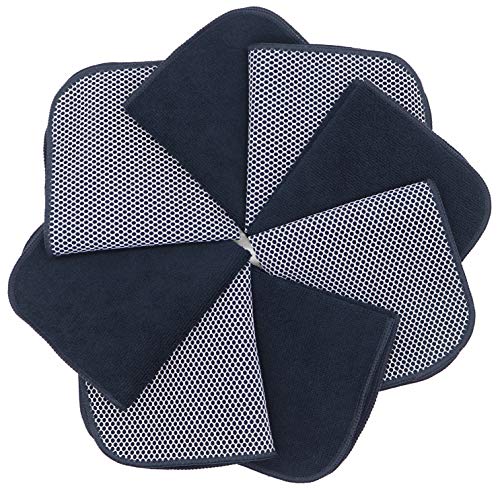 VeraSong Microfiber Dish Cloths Fast Drying Kitchen Cleaning Cloth Dish Rags Dust Cloths Ultra Absorbent Lint Free Washcloths with Poly Scrub Side 12inch x 12inch 8 Pack (Black) - Image 3