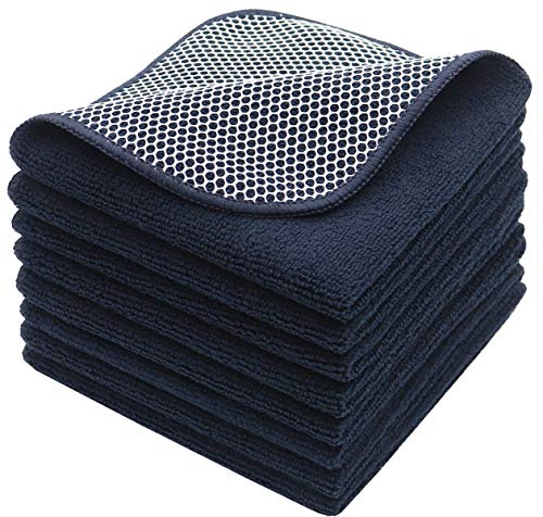 VeraSong Microfiber Dish Cloths Fast Drying Kitchen Cleaning Cloth Dish Rags Dust Cloths Ultra Absorbent Lint Free Washcloths with Poly Scrub Side 12inch x 12inch 8 Pack (Black) - Image 1