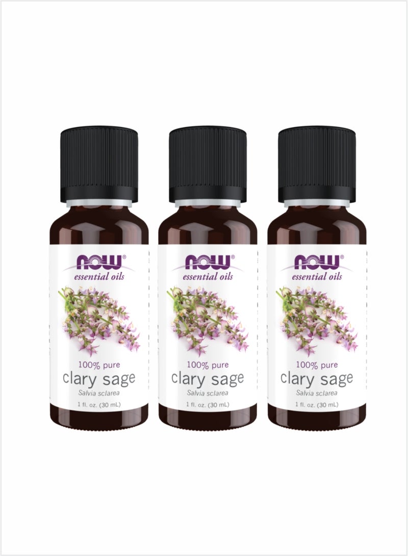 NOW Clary Sage Essential Oil - Relaxing & Pure Blend, 30ml (Pack of 3)