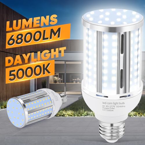 XYCN 6 Pack 54W Corn LED Light Bulb,(480 Watt Equivalent) Fanless E26/E27 Medium Base LED Cob Lamp 5000K Daylight 6,800LM for Outdoor Indoor Garage Warehouse Factory Workshop Street Backyard - Image 2