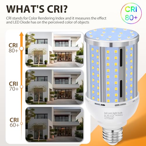 XYCN 6 Pack 54W Corn LED Light Bulb,(480 Watt Equivalent) Fanless E26/E27 Medium Base LED Cob Lamp 5000K Daylight 6,800LM for Outdoor Indoor Garage Warehouse Factory Workshop Street Backyard - Image 4