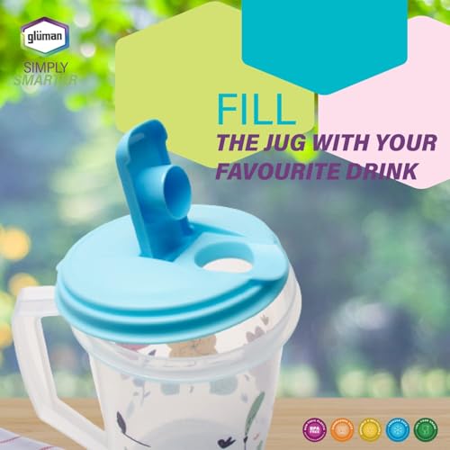 Gluman BPA Free 100% Food Grade Leak Proof Unbreakable Printed Plastic Water Jug with 4 Tumblers Drinkware Set Jug Capacity : 2 litres (Blue) - Image 2