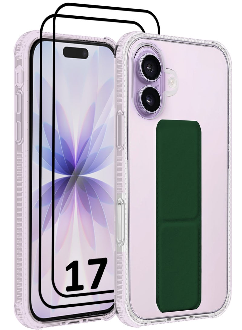 CATANES 3 Packs Finger Grip Clear Case Cover for iPhone 17- Kickstand Car Magnetic Holder Multi-function Protective Two-in-one Case with Two 3D Screen Protectors - Dark Green - Image 1