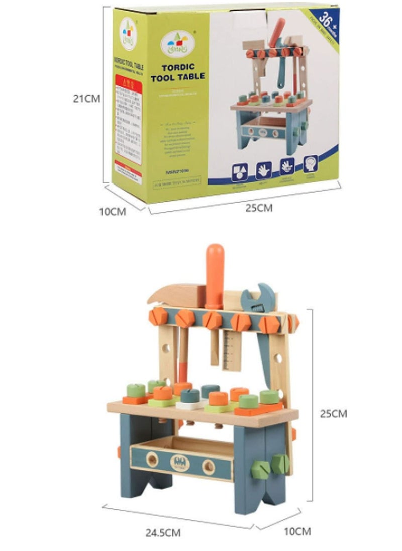 Arabest - Kids Tool Set, Wooden Play Tool Workbench Set ,Construction Toolsl Playset Toys, Kids Tool Bench, Gift for Boys Girls 3 Year Old and Up - Image 1