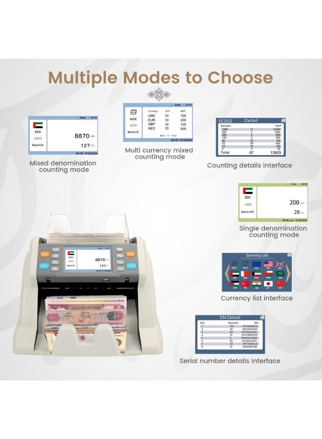RIBAO MC-50 Mixed Denomination Money Counter Machine, 4.3 Inch Touch Screen, Multi Currency Counting Machine, Serial Number Recording, 2 CIS/UV/MG/MT/IR, Cash Counting Machine - Image 3