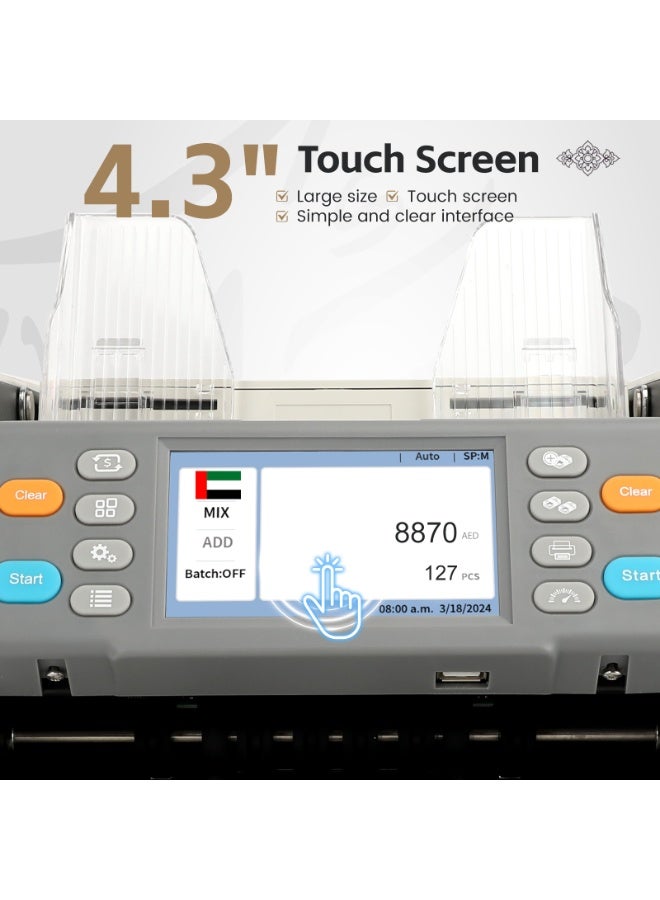 RIBAO MC-50 Mixed Denomination Money Counter Machine, 4.3 Inch Touch Screen, Multi Currency Counting Machine, Serial Number Recording, 2 CIS/UV/MG/MT/IR, Cash Counting Machine - Image 5