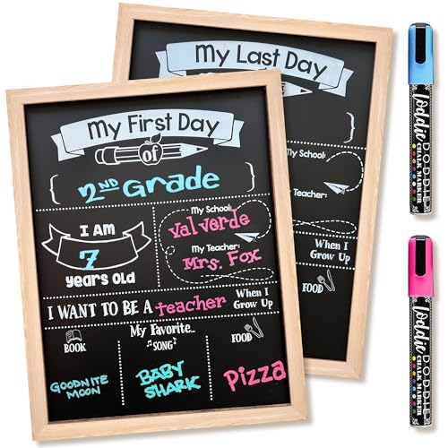 Loddie Doddie First & Last Day of School Sign Board - 11 x 14 in Light Wood - Preschool Sign Prop - Last Day of School Photo Prop - Double-Sided Magnetic Board Classroom Display - Image 1