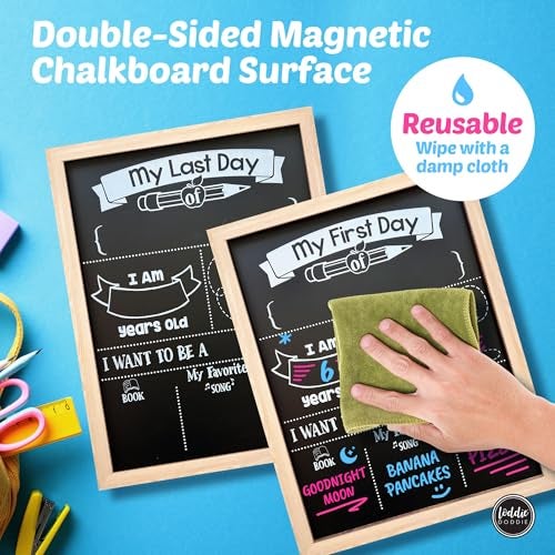 Loddie Doddie First & Last Day of School Sign Board - 11 x 14 in Light Wood - Preschool Sign Prop - Last Day of School Photo Prop - Double-Sided Magnetic Board Classroom Display - Image 4