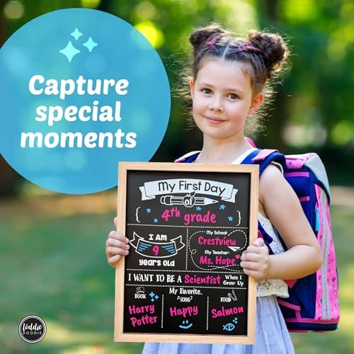 Loddie Doddie First & Last Day of School Sign Board - 11 x 14 in Light Wood - Preschool Sign Prop - Last Day of School Photo Prop - Double-Sided Magnetic Board Classroom Display - Image 2