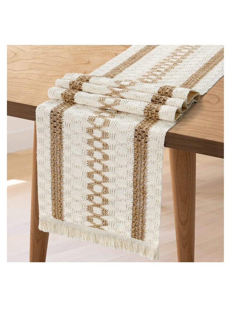 SYOSI عداء طاولة مطرز قطن ليفي عداء طاولة من الجوت الطبيعي مع خرزات زخرفة طاولة بوهو لزفاف حفلة ديكور طاولة طعام ريفية 12 x 71 - Image 1