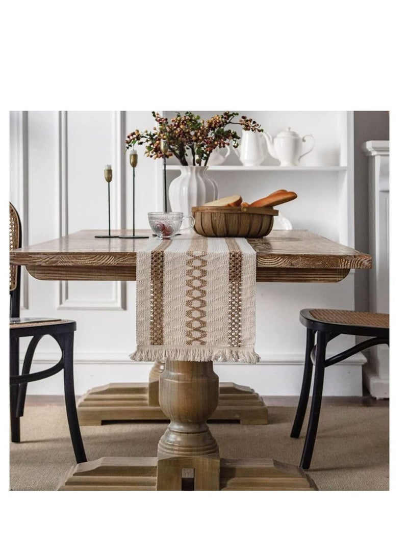 SYOSI عداء طاولة مطرز قطن ليفي عداء طاولة من الجوت الطبيعي مع خرزات زخرفة طاولة بوهو لزفاف حفلة ديكور طاولة طعام ريفية 12 x 71 - Image 5
