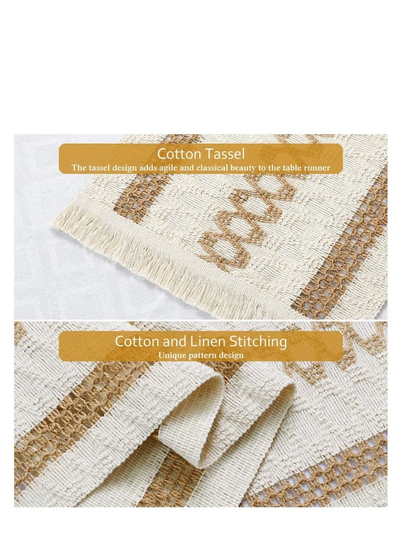 SYOSI عداء طاولة مطرز قطن ليفي عداء طاولة من الجوت الطبيعي مع خرزات زخرفة طاولة بوهو لزفاف حفلة ديكور طاولة طعام ريفية 12 x 71 - Image 4