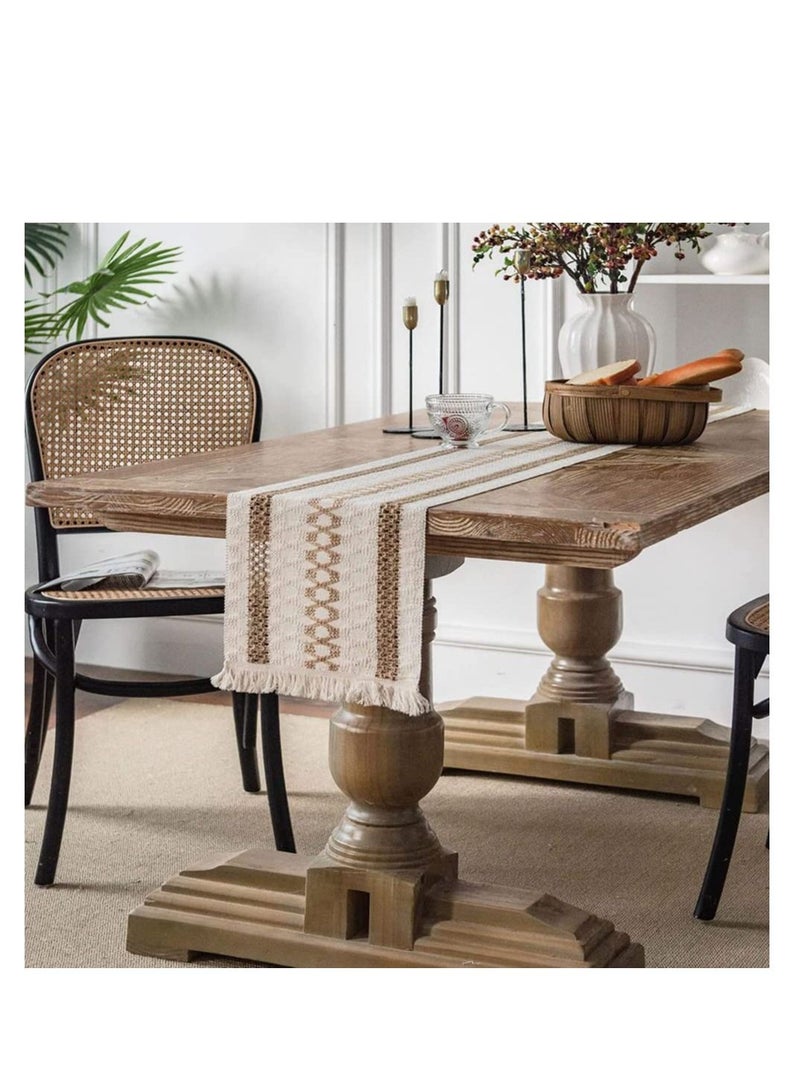 SYOSI عداء طاولة مطرز قطن ليفي عداء طاولة من الجوت الطبيعي مع خرزات زخرفة طاولة بوهو لزفاف حفلة ديكور طاولة طعام ريفية 12 x 71 - Image 2