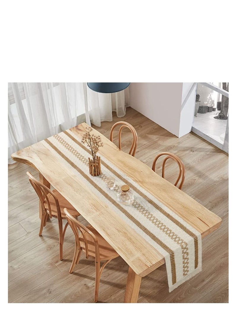 SYOSI عداء طاولة مطرز قطن ليفي عداء طاولة من الجوت الطبيعي مع خرزات زخرفة طاولة بوهو لزفاف حفلة ديكور طاولة طعام ريفية 12 x 71 - Image 3