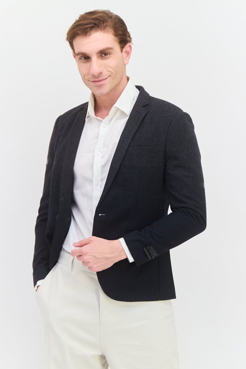 SELECTED Men Regular Fit Textured Semi Formal Blazer, Black - Image 1