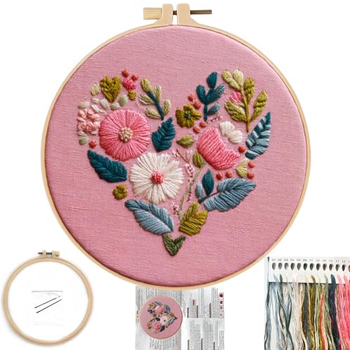 FONNUY I Love You Embroidery Kit for Beginners PreStamped Pattern Kits Gifts for Her Him Romantic Anniversary for Women Men Valentines Day Gifts Thread Needlework 8 Hoop Love 03 - Image 1