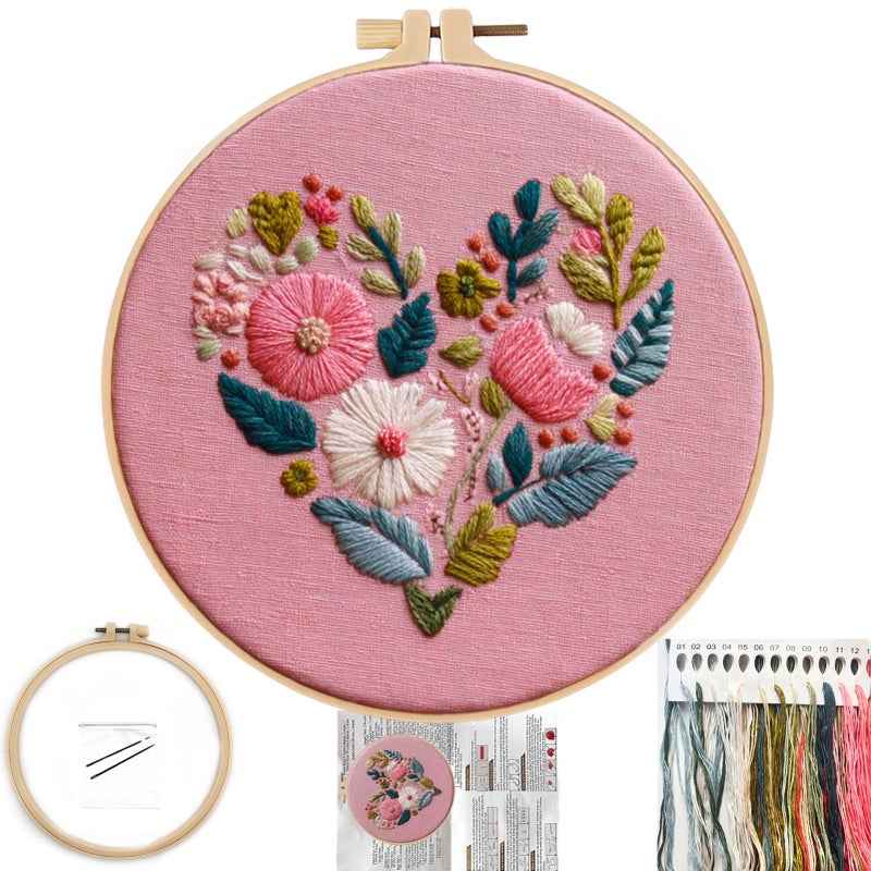 FONNUY I Love You Embroidery Kit for Beginners PreStamped Pattern Kits Gifts for Her Him Romantic Anniversary for Women Men Valentines Day Gifts Thread Needlework 8 Hoop Love 03 - Image 3