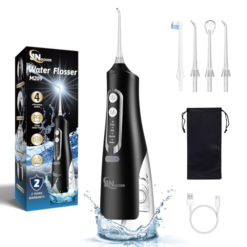 JNGOODS Cordless Water Dental Flosser Oral irrigator,JNGOODS 310ml Rechargeable Water flosser for Teeth IPX7 Waterproof 4 Modes Portable Irrigate with 4 Jet Tips,Travel Home use (Black) - Image 1