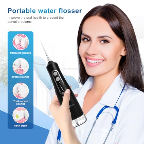JNGOODS Cordless Water Dental Flosser Oral irrigator,JNGOODS 310ml Rechargeable Water flosser for Teeth IPX7 Waterproof 4 Modes Portable Irrigate with 4 Jet Tips,Travel Home use (Black) - Image 2