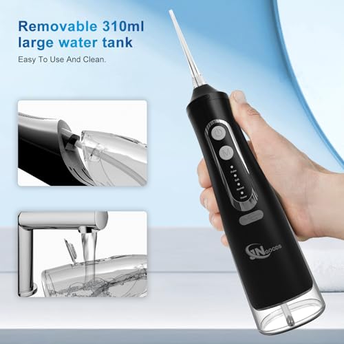 JNGOODS Cordless Water Dental Flosser Oral irrigator,JNGOODS 310ml Rechargeable Water flosser for Teeth IPX7 Waterproof 4 Modes Portable Irrigate with 4 Jet Tips,Travel Home use (Black) - Image 4