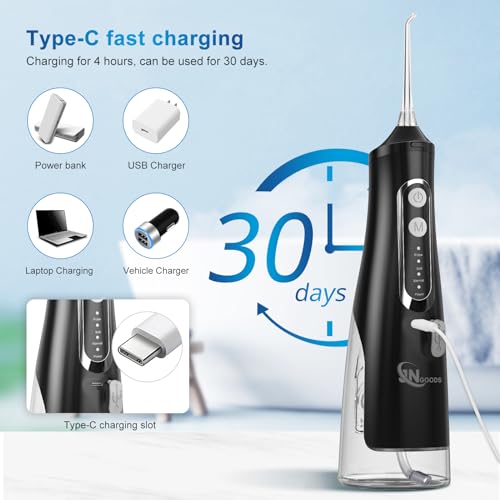 JNGOODS Cordless Water Dental Flosser Oral irrigator,JNGOODS 310ml Rechargeable Water flosser for Teeth IPX7 Waterproof 4 Modes Portable Irrigate with 4 Jet Tips,Travel Home use (Black) - Image 5