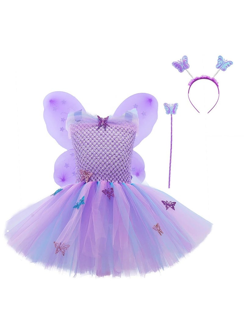 CMGTYYD Princess Dress,Mesh Puffy Butterfly Dress Stage Performance Dress,Girls Mesh Princess Performance Dress,3-8 Years Old Girls Party Dress Up Costumes(120CM) - Image 1
