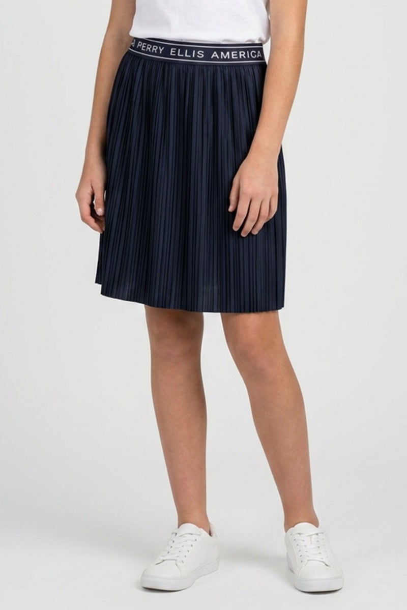 PERRY ELLIS Kids Girl Pleated Mini Skirt, Navy - Image 1
