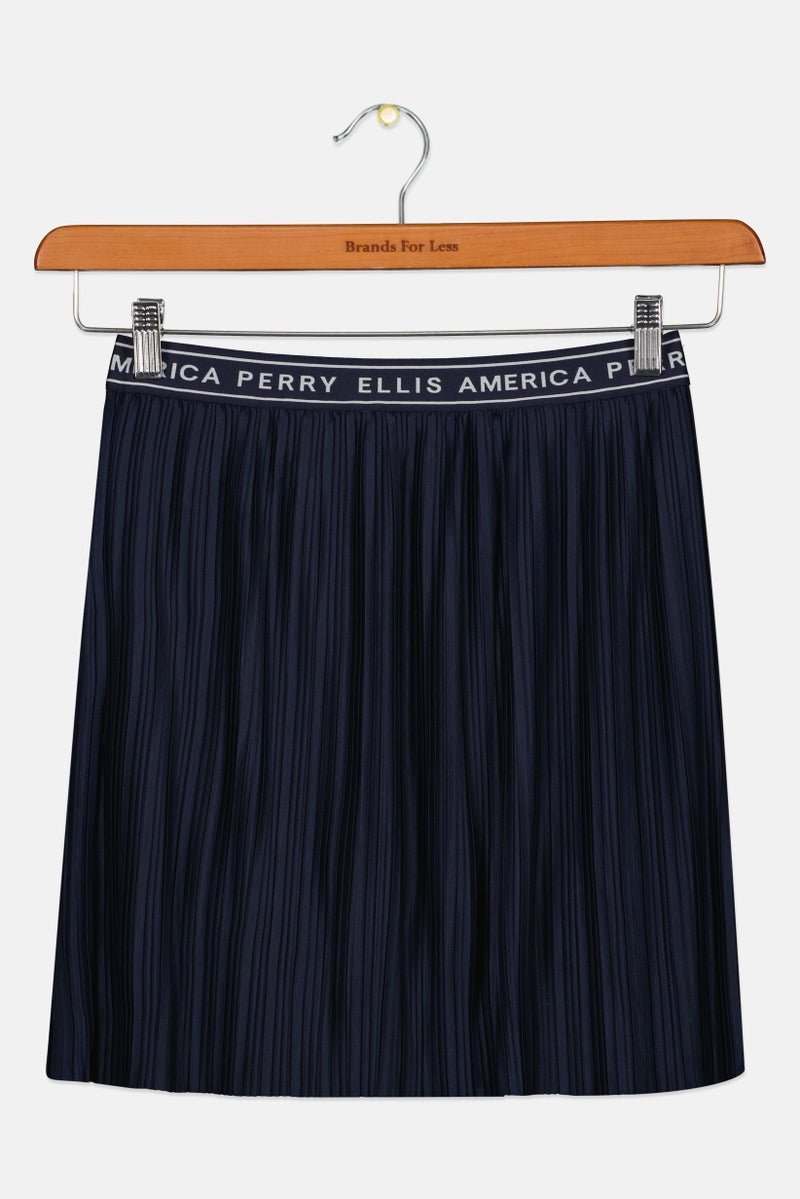 PERRY ELLIS Kids Girl Pleated Mini Skirt, Navy - Image 3