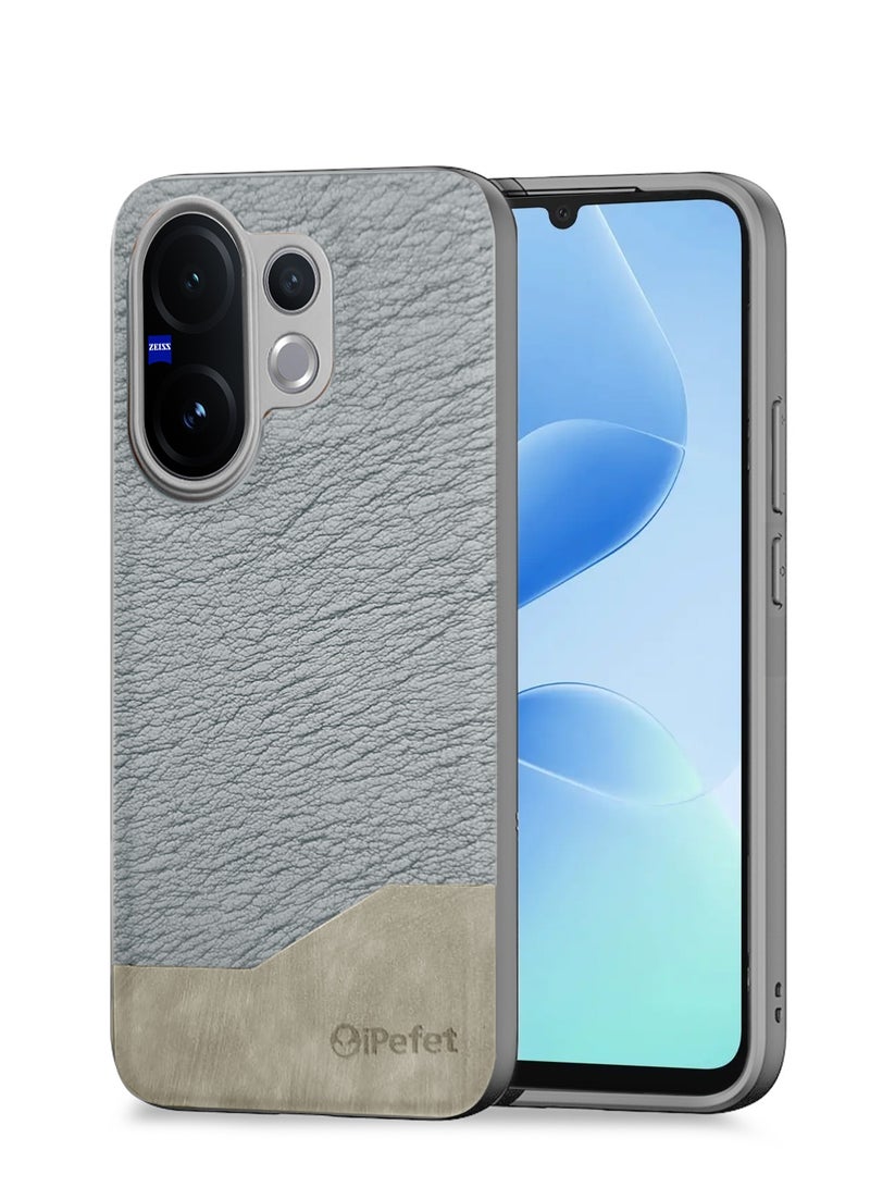 Wtech vivo V60 5G 2025 Premium PU Leather Shockproof Soft Rubber Case Cover (MCFLSN) - Grey - Image 1
