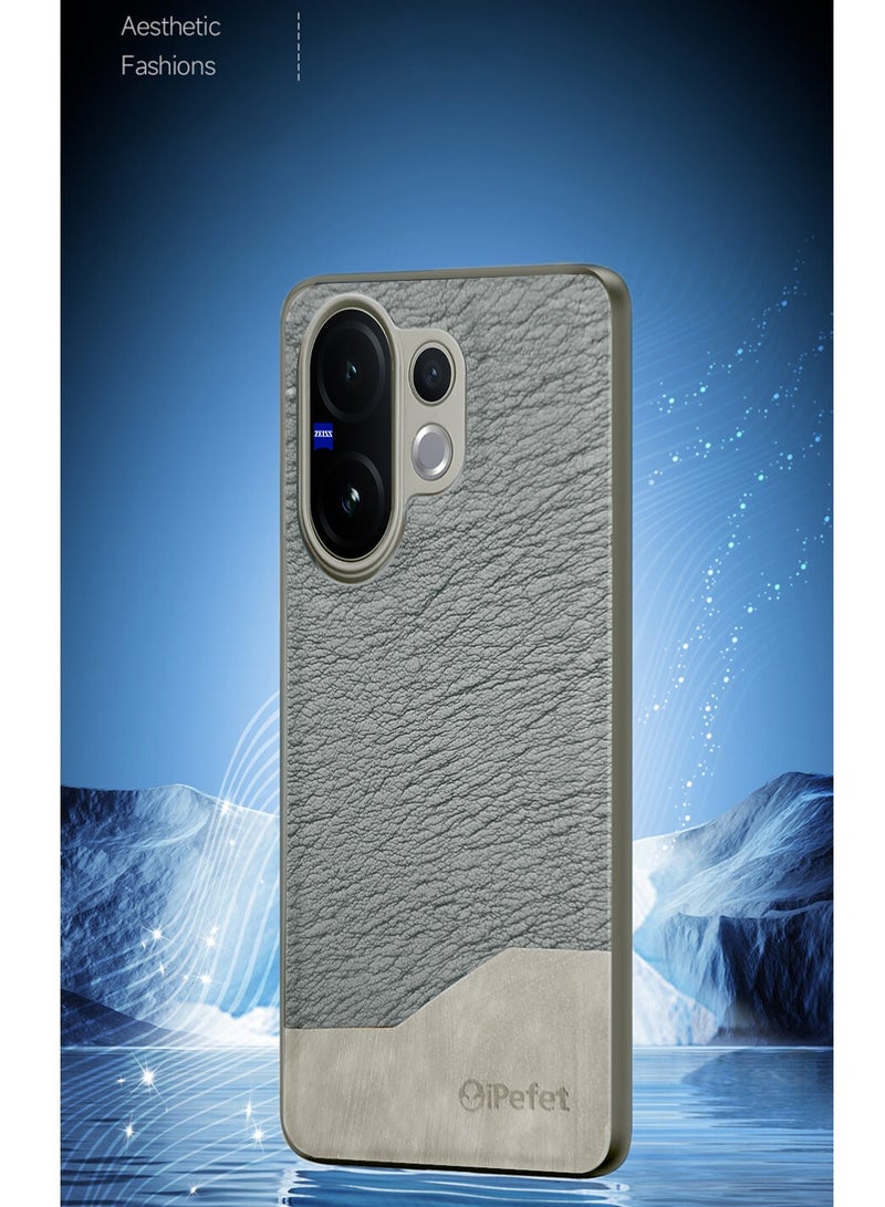 Wtech vivo V60 5G 2025 Premium PU Leather Shockproof Soft Rubber Case Cover (MCFLSN) - Grey - Image 4