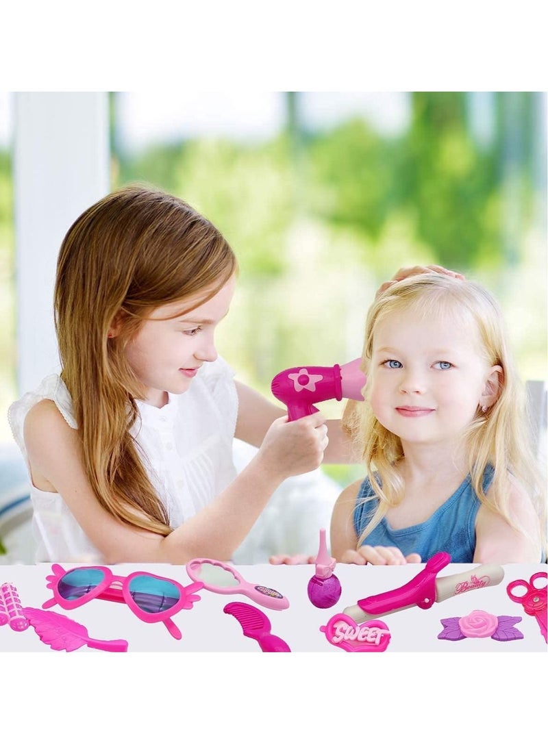 NIBEMINENT Kids Makeup Kit for Girls with Pretend Hair Dryer and Flat Iron, - Image 2