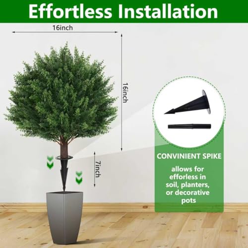 Yangrass Artificial Set of 2 Cedar Topiary Ball Trees 23" for Outdoors with Ground Spike, UV Resistant Faux Cypress Plants, Evergreen Shrubs Bushes for Front Porch Garden Backyard Decor - Image 5