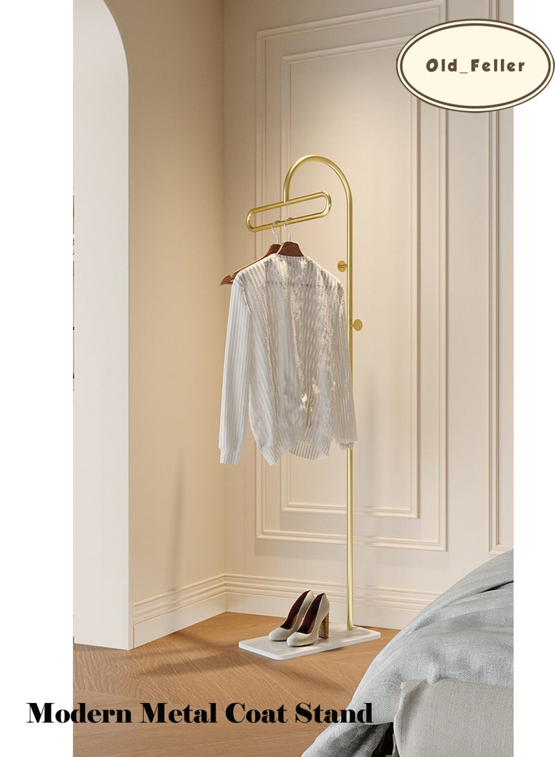 Old_Feller Freestanding Metal Coat Rack with Natural Marble Base - Standing Coat Hanger with 3 Hooks for Entryway, Bedroom, Hallway Golden - Image 4