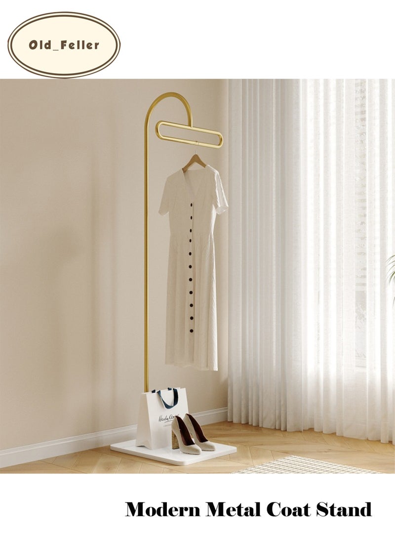 Old_Feller Freestanding Metal Coat Rack with Natural Marble Base - Standing Coat Hanger with 3 Hooks for Entryway, Bedroom, Hallway Golden - Image 5