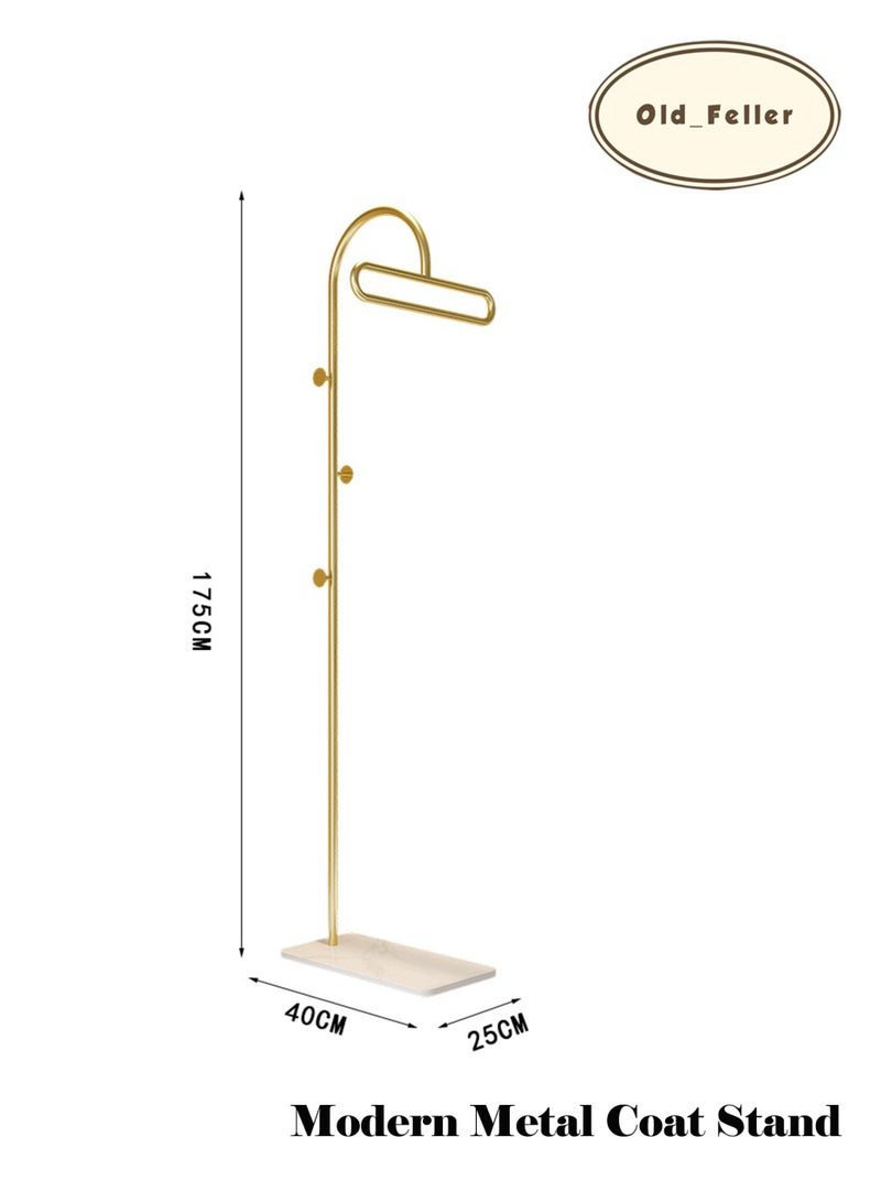 Old_Feller Freestanding Metal Coat Rack with Natural Marble Base - Standing Coat Hanger with 3 Hooks for Entryway, Bedroom, Hallway Golden - Image 2