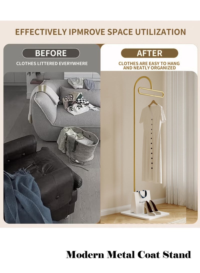 Old_Feller Freestanding Metal Coat Rack with Natural Marble Base - Standing Coat Hanger with 3 Hooks for Entryway, Bedroom, Hallway Golden - Image 3