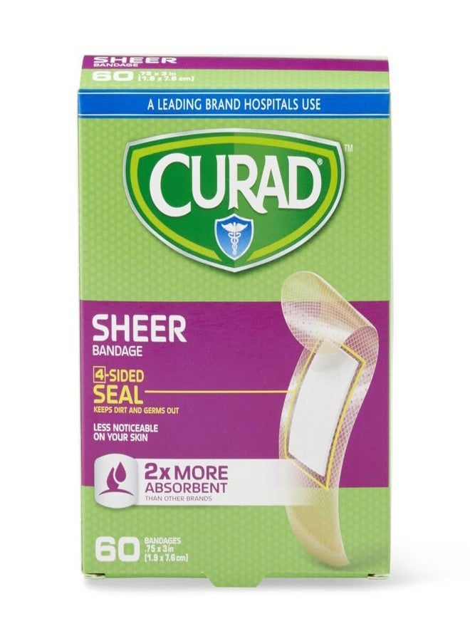 Curad CUR45242RBH Sheer Adhesive Bandages for First Aid, 3/4" x 3" Size, 60 Count - Image 2