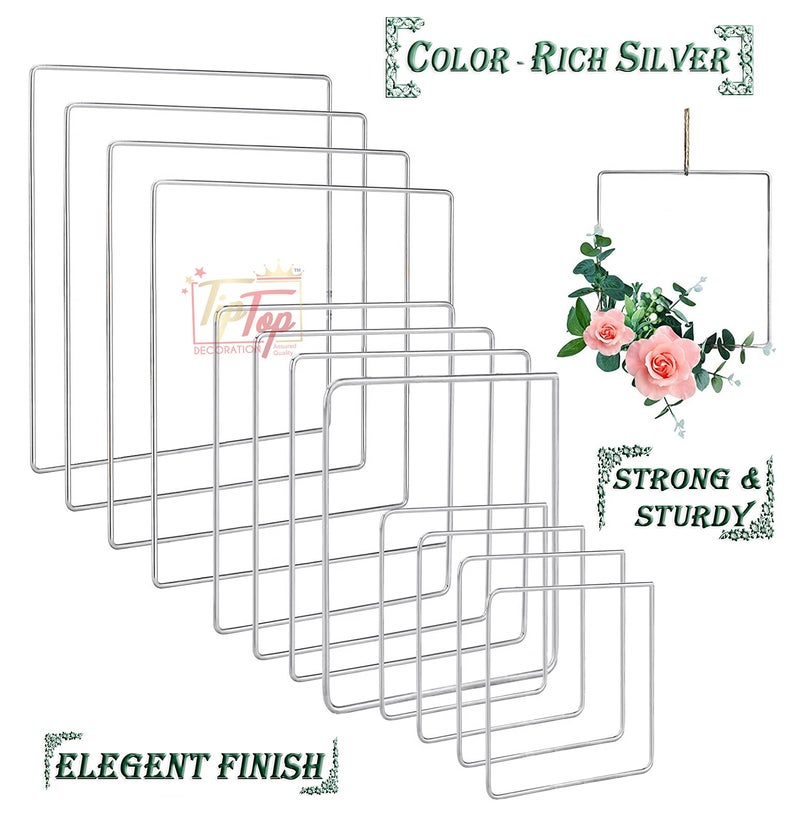 TIPTOP DECORATION Tiptop Decoration Premium Silver Steel Square Rings Hoops for Macramé and Dream Catchers Craft [Size 6-8-10 Inches] (Multipurpose) (Set of 4 Pcs Each Size)  - Image 3