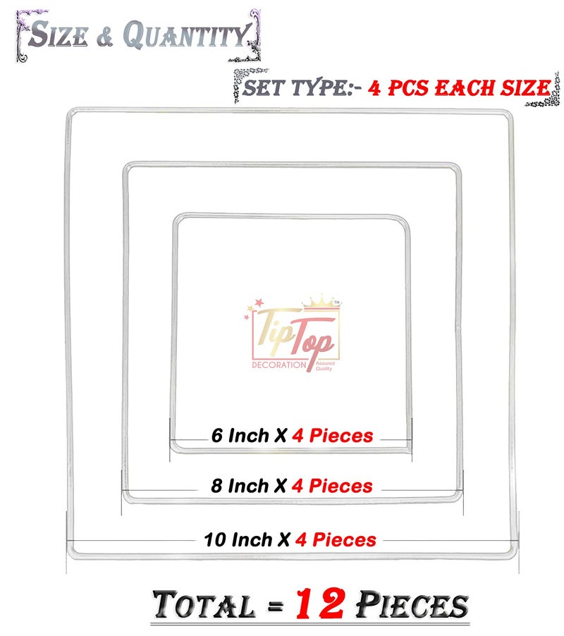 TIPTOP DECORATION Tiptop Decoration Premium Silver Steel Square Rings Hoops for Macramé and Dream Catchers Craft [Size 6-8-10 Inches] (Multipurpose) (Set of 4 Pcs Each Size)  - Image 2