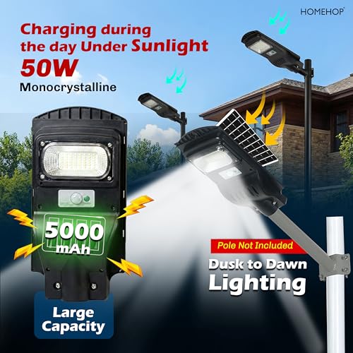 Homehop All in One Solar Street Light Outdoor 50W Motion Sensor Wall Security Waterproof Wireless Automatic Lamp for Home, Garden (5Ah,ABS/Cool White, Pack of 1 - Pole Not Included) - Image 3