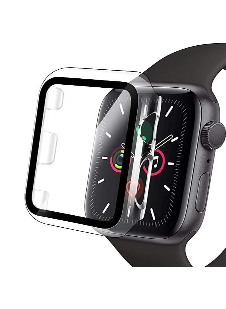 حافظة ساعة أبل المتوافقة مقاس 44 ملم مع واقي الشاشة السلسلة 6/SE/5/4، حافظة صلبة شفافة من البولي كربونات + واقي شاشة زجاجي مقاوم للرصاص 9H غطاء حماية كامل لساعة iWatch الشفافة - Image 1
