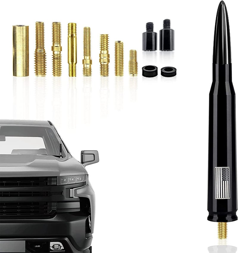 Ajxn 1 PC Car Truck Bullet Antenna, Automobile Antenna Mast, Suitable for GM Chevy Silverado 1500 3500 HD Avalanche GMC Sierra 1500 3500 Denali Heavy Duty Pickup Trucks Accessories (Black) - Image 1