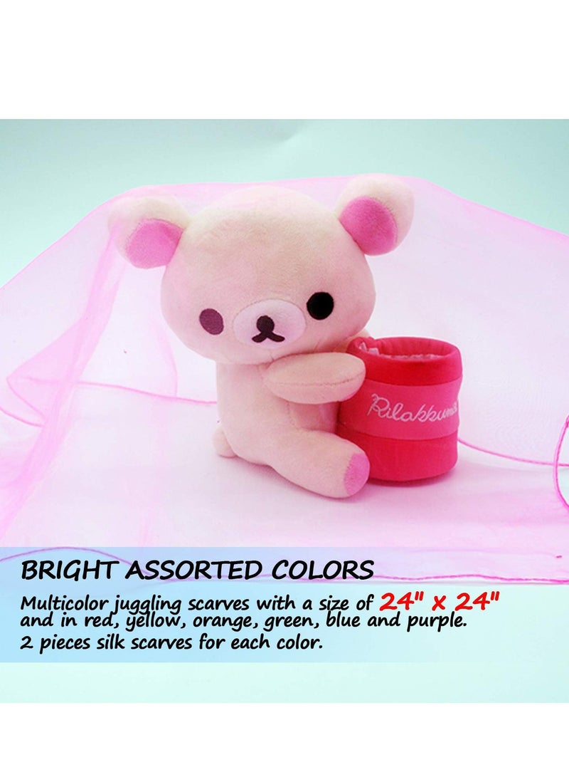 أوزيغالور 12 قطعة أوشحة رقص شعوذة للرقص، دعائم لعب حريرية للأطفال، 6 ألوان (24 بوصة × 24 بوصة) - Image 3