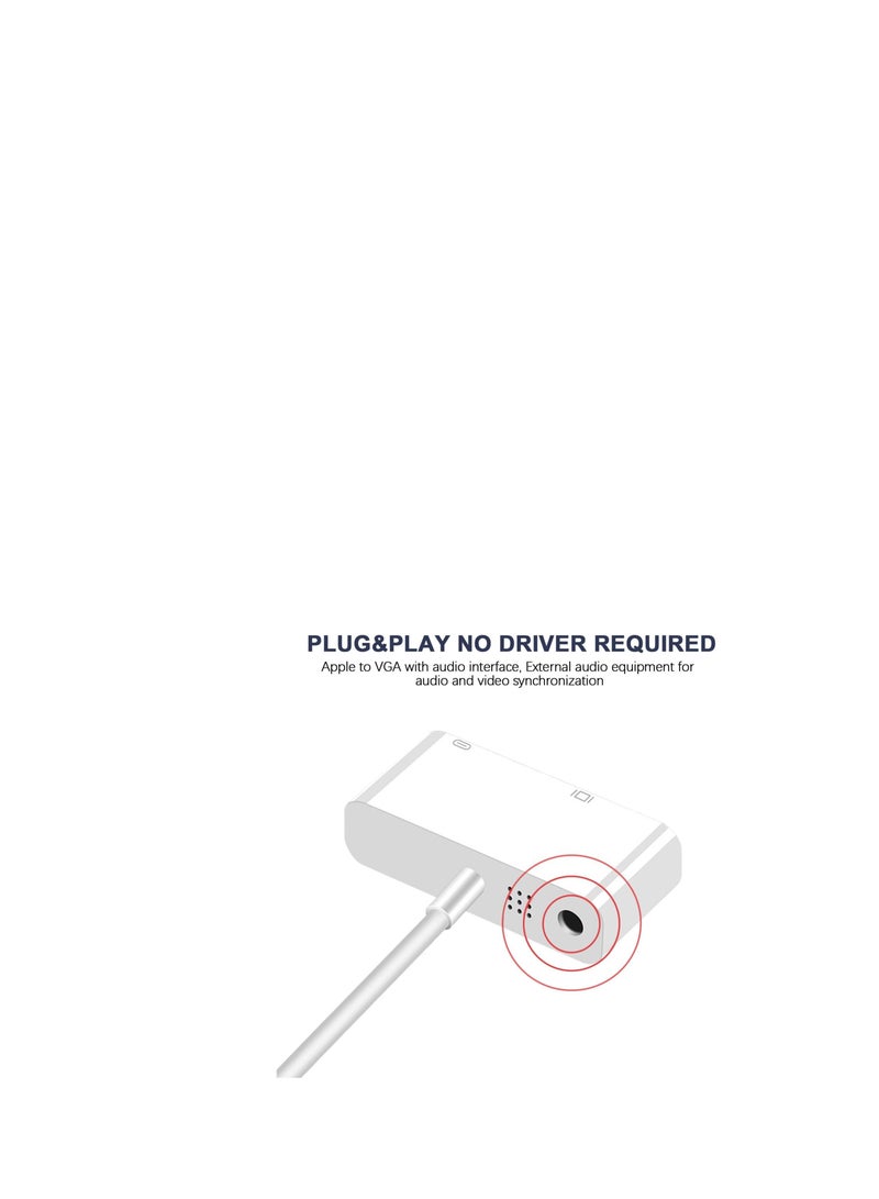 Captaintech Lightning to VGA Adapter, with Charging Port, High-Definition Screen Mirroring for iPhone, iPad, iPod (White) - Image 3