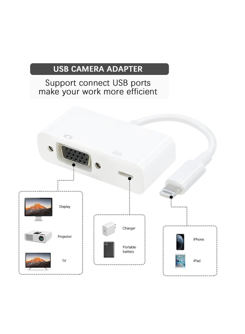 Captaintech Lightning to VGA Adapter, with Charging Port, High-Definition Screen Mirroring for iPhone, iPad, iPod (White) - Image 2